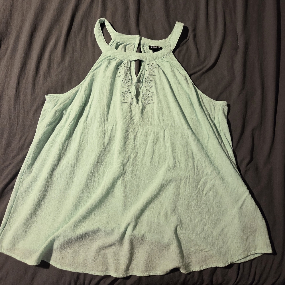 Torrid Green Sleeveless Tank Top with Lace-Up Neckline